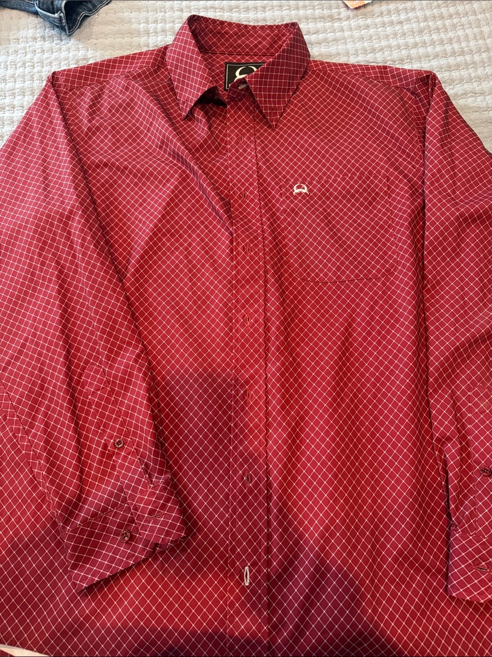 Cinch Men's Red Diamond-Grid Dress Shirt